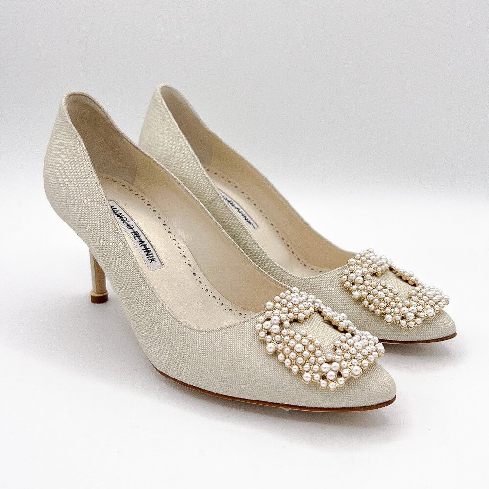 Manolo Blahnik Hangisi 70 Pearl Embellished Buckle Pumps